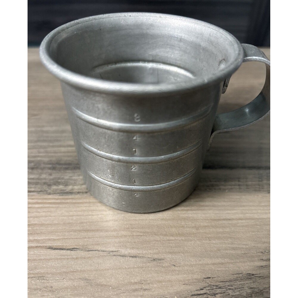Vintage MCM Aluminum Measuring One Cup With Handle Stamped Bottom Embossed